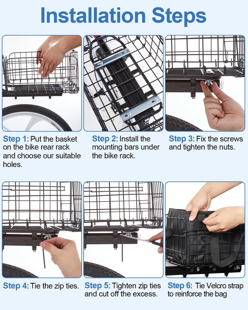 Zacro Bike Basket Rear Large Folding Metal Bicycle Ebike Basket, Quick Release Design for Adult Women/Men Carrying Dogs, Pets, Fruit & Grocery - Image 5