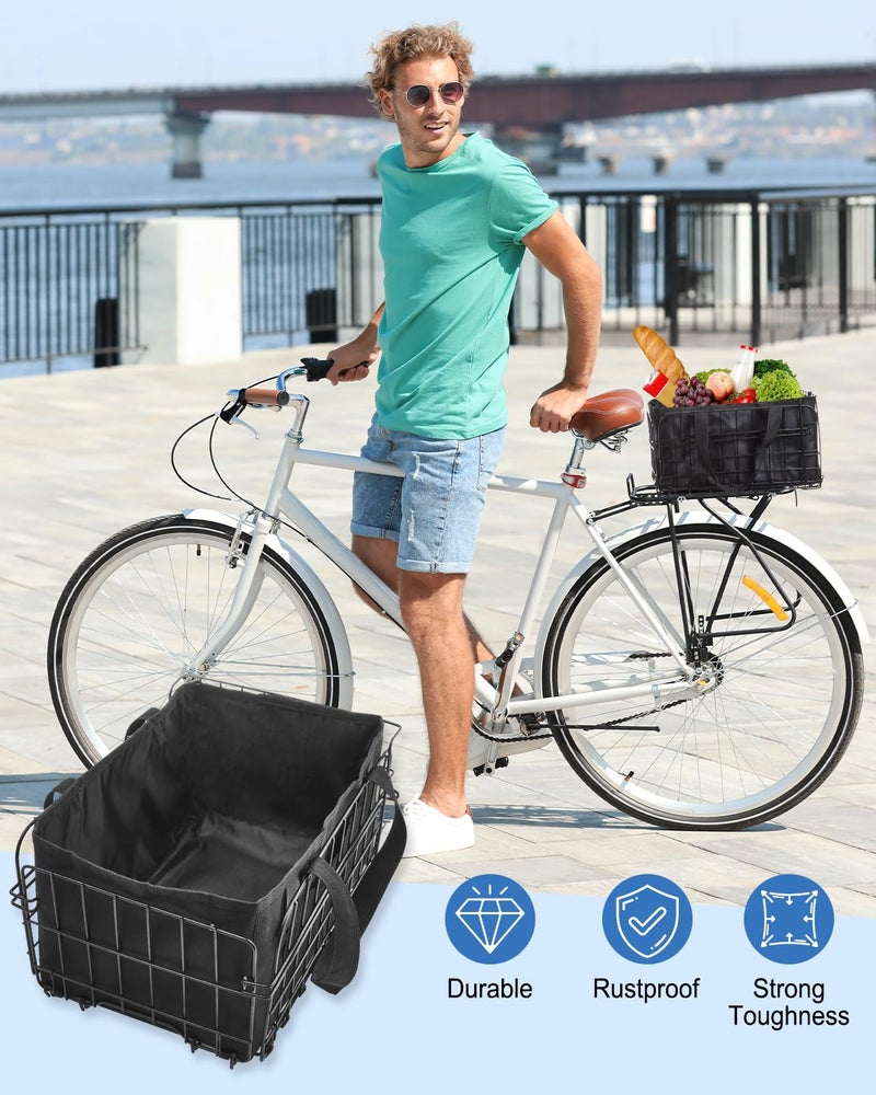 Zacro Bike Basket Rear Large Folding Metal Bicycle Ebike Basket, Quick Release Design for Adult Women/Men Carrying Dogs, Pets, Fruit & Grocery - Image 3