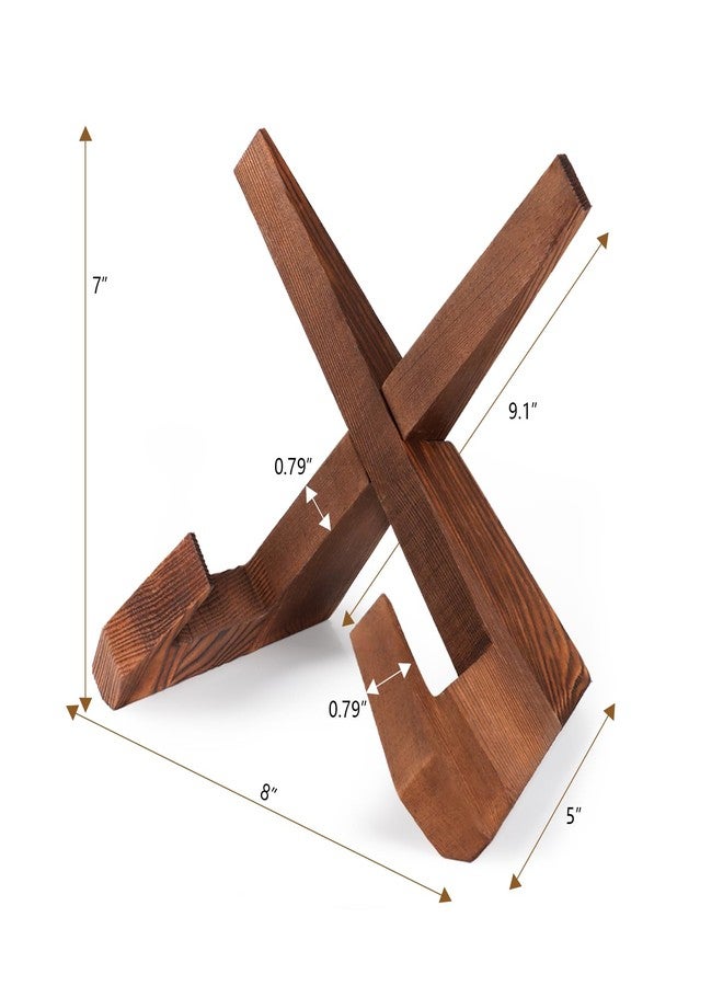 SAMEBUTECO Wooden Cookbook Stand 2 Packs, X Shape Recipe Book Holder for Kitchen Counter,Fastened Wood Display Stand Rustic Style Brown with Box - Image 2