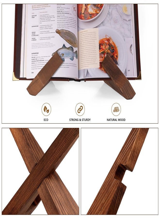 SAMEBUTECO Wooden Cookbook Stand 2 Packs, X Shape Recipe Book Holder for Kitchen Counter,Fastened Wood Display Stand Rustic Style Brown with Box - Image 3
