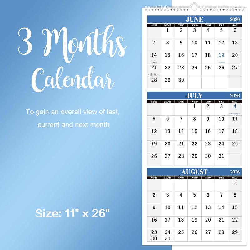 Artfan 2026 Wall Calendar - 3-Month Wall Calendar Display (Folded in a Month), January 2026 - December 2026, 11" x 26", 3 Month Calendar - Haze Blue - Image 3