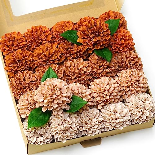 Piklado Artificial Wedding Dahlia Flowers 25 pcs Fake Roses with Stem for DIY Wedding Decor Centerpieces Arrangements Bouquets Shades of Burnt Orange - Image 1