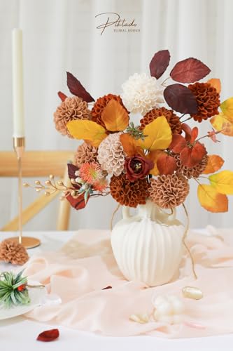 Piklado Artificial Wedding Dahlia Flowers 25 pcs Fake Roses with Stem for DIY Wedding Decor Centerpieces Arrangements Bouquets Shades of Burnt Orange - Image 3