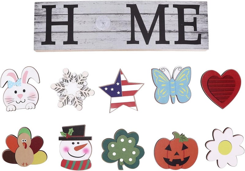 Glomora Home Decoration, Wooden Country Home Decoration Welcome Sign Wall Decoration 10 Interchangeable Icons Letter Decoration Crafts - Image 1