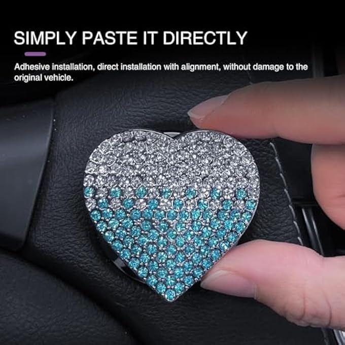 KASTWAVE 1 Pc Bling Car Engine Start Button Cover Rhinestone HeartShaped Shiny OneButton Start Decorative Sticker AntiAccidental Touching Scratch Protective Cover Universal For Most Cars White - Image 5