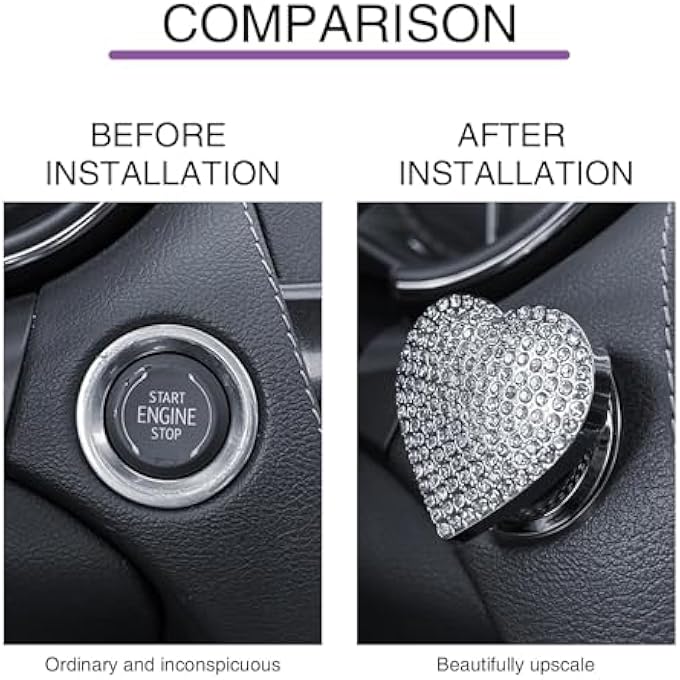 KASTWAVE 1 Pc Bling Car Engine Start Button Cover Rhinestone HeartShaped Shiny OneButton Start Decorative Sticker AntiAccidental Touching Scratch Protective Cover Universal For Most Cars White - Image 4