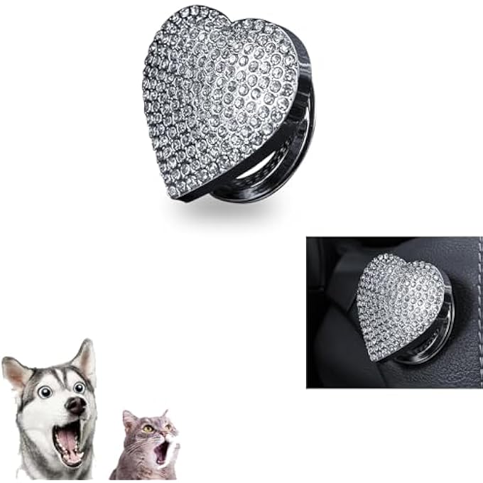 KASTWAVE 1 Pc Bling Car Engine Start Button Cover Rhinestone HeartShaped Shiny OneButton Start Decorative Sticker AntiAccidental Touching Scratch Protective Cover Universal For Most Cars White - Image 1