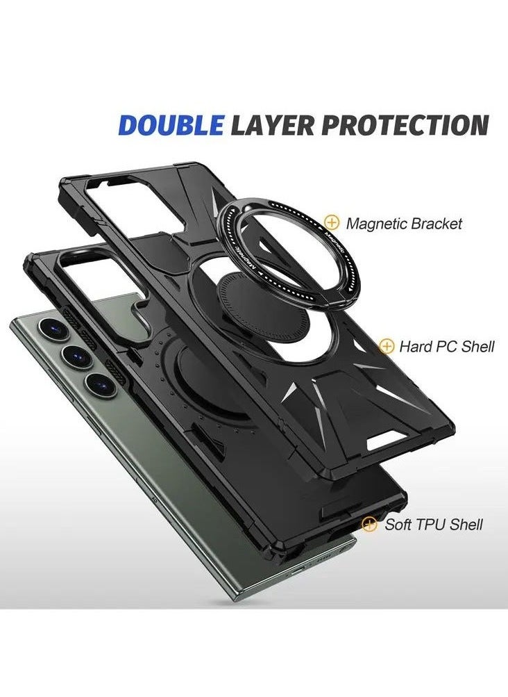 Color Fans - Samsung Galaxy S24 Ultra Case Scratch-resistant Cellphone Cover with 360° Rotatable Kickstand Design - Black - Image 1