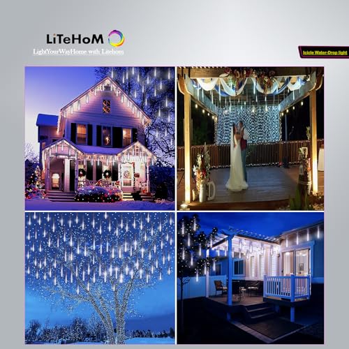 Litehom Rain Drop LED Meteor Shower 192 LEDs 8 Tubes (11.8") | Icicle Falling Effect for Diwali, Christmas, New Year, Home & Outdoor Decoration, Balcony, Tree, Party Decor (Cool White) - Image 5
