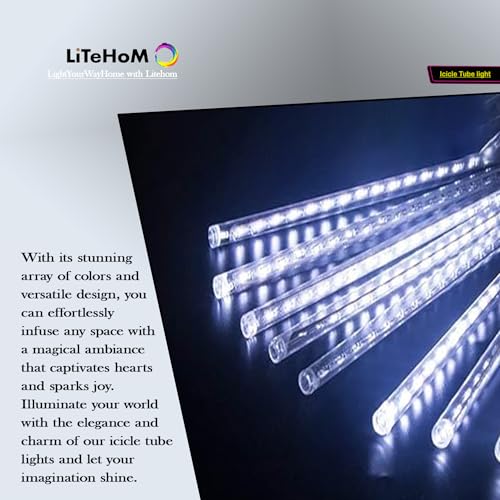 Litehom Rain Drop LED Meteor Shower 192 LEDs 8 Tubes (11.8") | Icicle Falling Effect for Diwali, Christmas, New Year, Home & Outdoor Decoration, Balcony, Tree, Party Decor (Cool White) - Image 3
