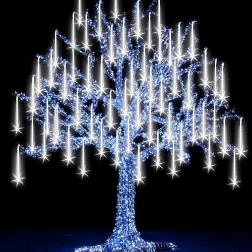 Litehom Rain Drop LED Meteor Shower 192 LEDs 8 Tubes (11.8") | Icicle Falling Effect for Diwali, Christmas, New Year, Home & Outdoor Decoration, Balcony, Tree, Party Decor (Cool White) - Image 1