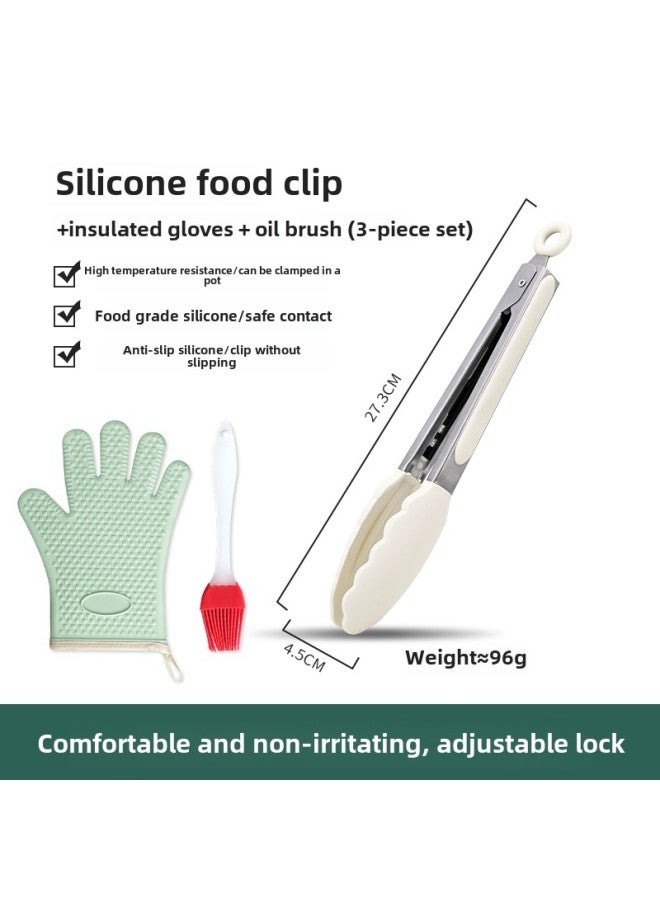 Foreign Trade Small Teana Silicone Clip High Temperature Kitchen Food Fried Stainless Steel Fried Steak Clip Burning Gift Generation-Color:[High Temperature Resistance] Large Silicone Clip Anti-scald Gloves Oil Brush  - Image 1