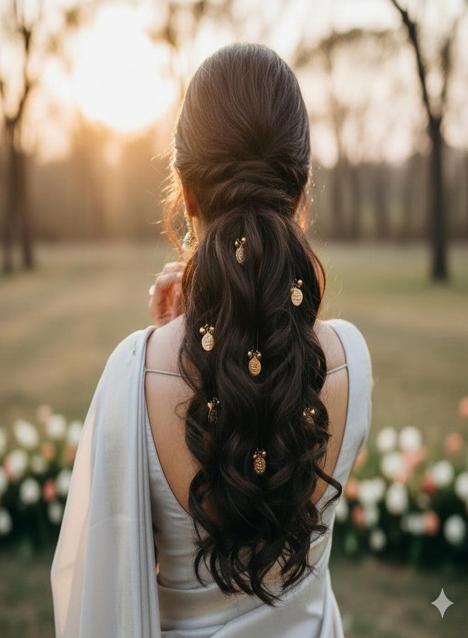 Twinsho Decorative Hair Pins with Gold Coin and Bells for Wedding, Traditional Bridal Hair Accessories for Women - Image 2