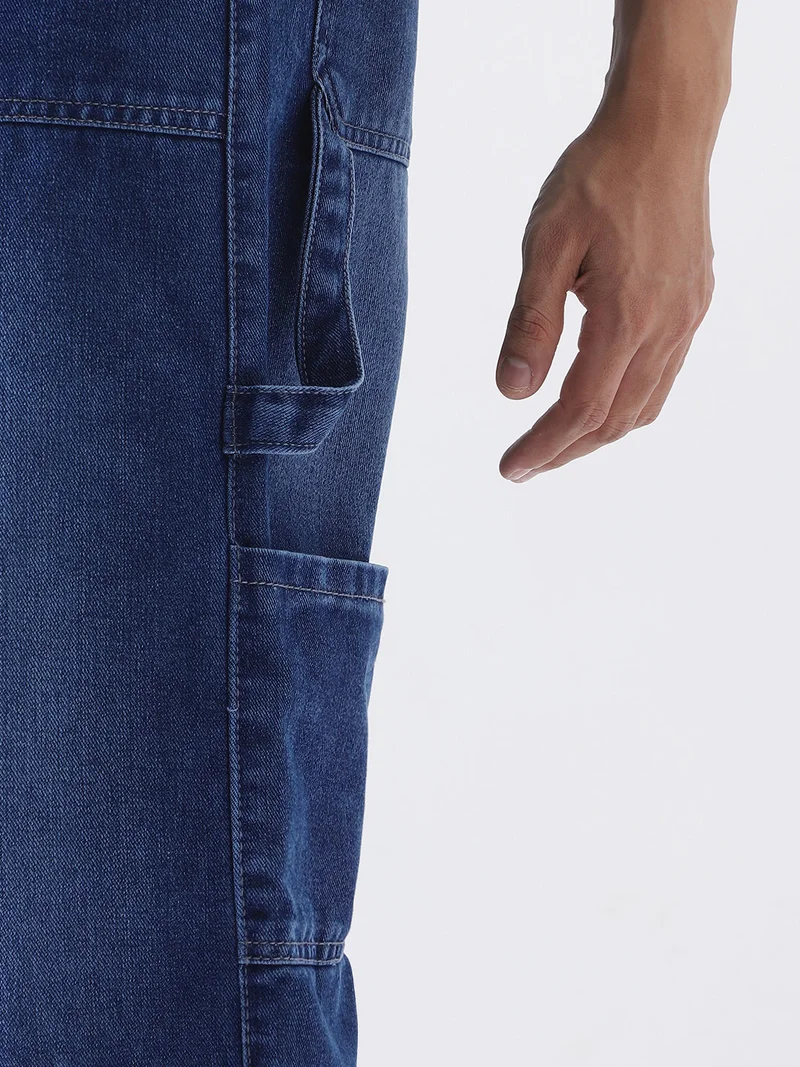 Urbano Fashion  Urbano Fashion Men's Blue Loose Baggy Fit Cargo Carpenter Jeans with 6 Pockets Non-Stretchable for Men | Best Price UAE