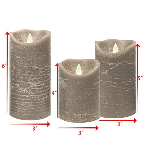 Candle Choice Battery Operated Flameless Candles with Timer Real Wax Realistic Flickering Electric LED Pillars Automatic Builtin Daily Cycle Timer 6Hour on 18Hour Off Set of 3 Rustic Texture Gray - Image 3