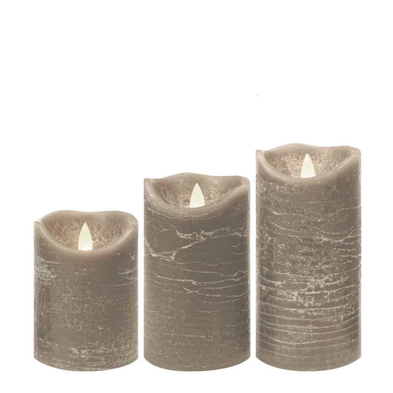 Candle Choice Battery Operated Flameless Candles with Timer Real Wax Realistic Flickering Electric LED Pillars Automatic Builtin Daily Cycle Timer 6Hour on 18Hour Off Set of 3 Rustic Texture Gray - Image 2