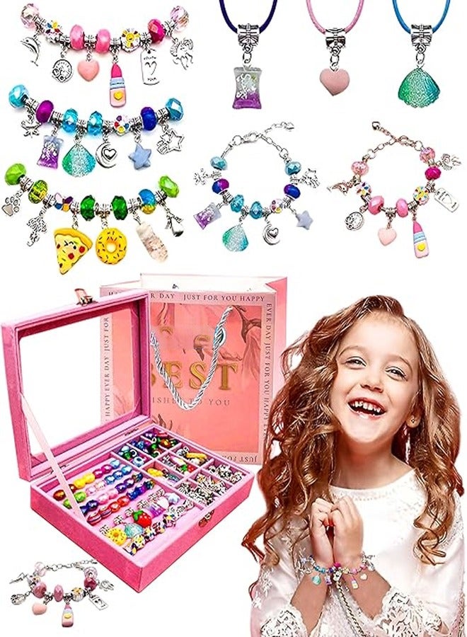 زي سي إم - هابي مجموعة صنع الأساور الملونة المكونة من 76 قطعة مع صندوق مجوهرات مربع وردي من أجل هدية المجوهرات اليدوية للبالغين والأطفال - Image 1