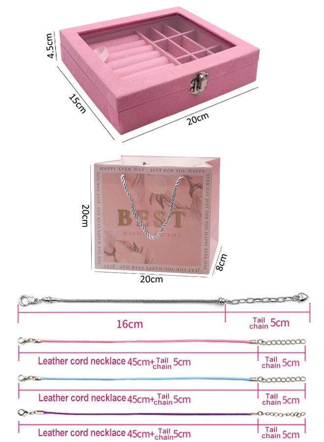 زي سي إم - هابي مجموعة صنع الأساور الملونة المكونة من 76 قطعة مع صندوق مجوهرات مربع وردي من أجل هدية المجوهرات اليدوية للبالغين والأطفال - Image 2