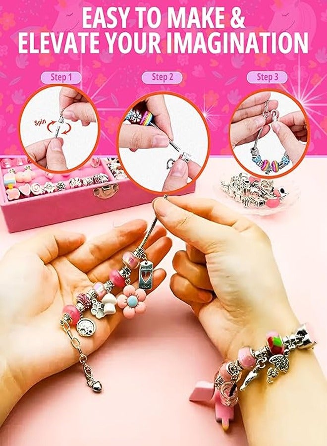 زي سي إم - هابي مجموعة صنع الأساور الملونة المكونة من 76 قطعة مع صندوق مجوهرات مربع وردي من أجل هدية المجوهرات اليدوية للبالغين والأطفال - Image 5