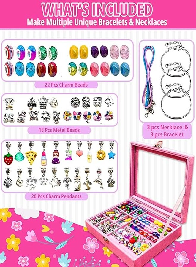 زي سي إم - هابي مجموعة صنع الأساور الملونة المكونة من 76 قطعة مع صندوق مجوهرات مربع وردي من أجل هدية المجوهرات اليدوية للبالغين والأطفال - Image 3