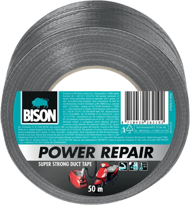 Bison Power Repair Duct Tape With High Initial Grip, Grey, 50M - Image 1