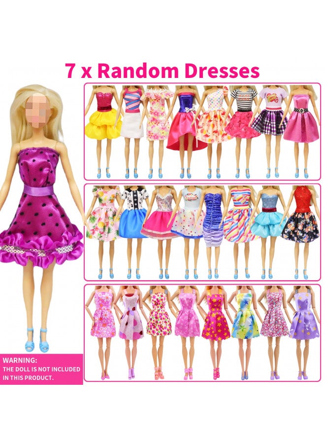 Ecore Fun 36 Pcs 11.5 inch Doll Clothes and Accessories Including Suitcase Shoes Rack Handbag Fashion Dresses Slip Dresses Top and Pants Sets Shoes Necklace Crown Perfect for Dolls - Image 2