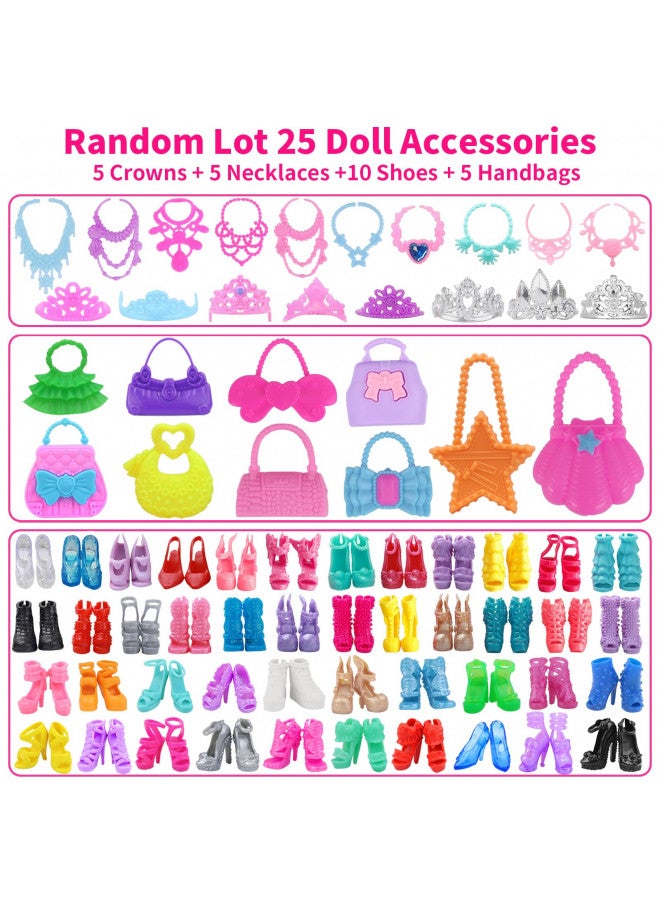 Ecore Fun 36 Pcs 11.5 inch Doll Clothes and Accessories Including Suitcase Shoes Rack Handbag Fashion Dresses Slip Dresses Top and Pants Sets Shoes Necklace Crown Perfect for Dolls - Image 4