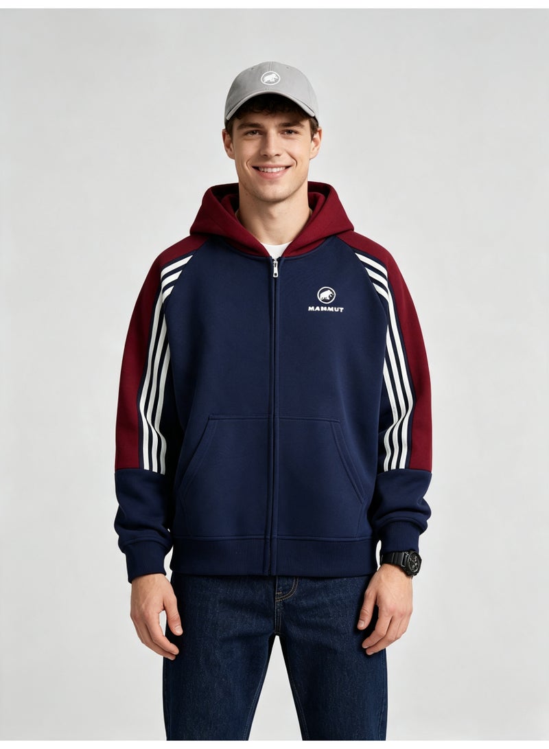 Mammut men and women with matching color hooded striped raglan sleeve zipper jacket - Image 1