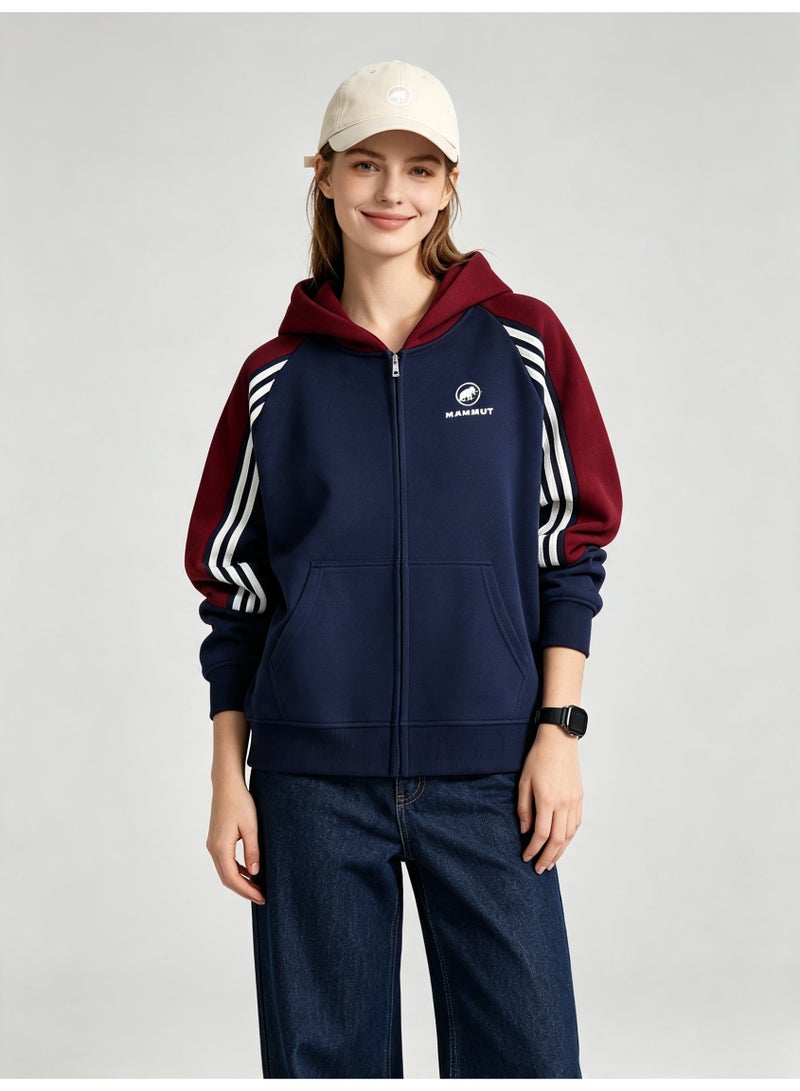 Mammut men and women with matching color hooded striped raglan sleeve zipper jacket - Image 4