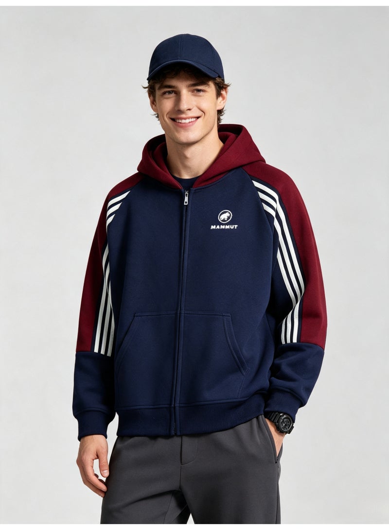 Mammut men and women with matching color hooded striped raglan sleeve zipper jacket - Image 2