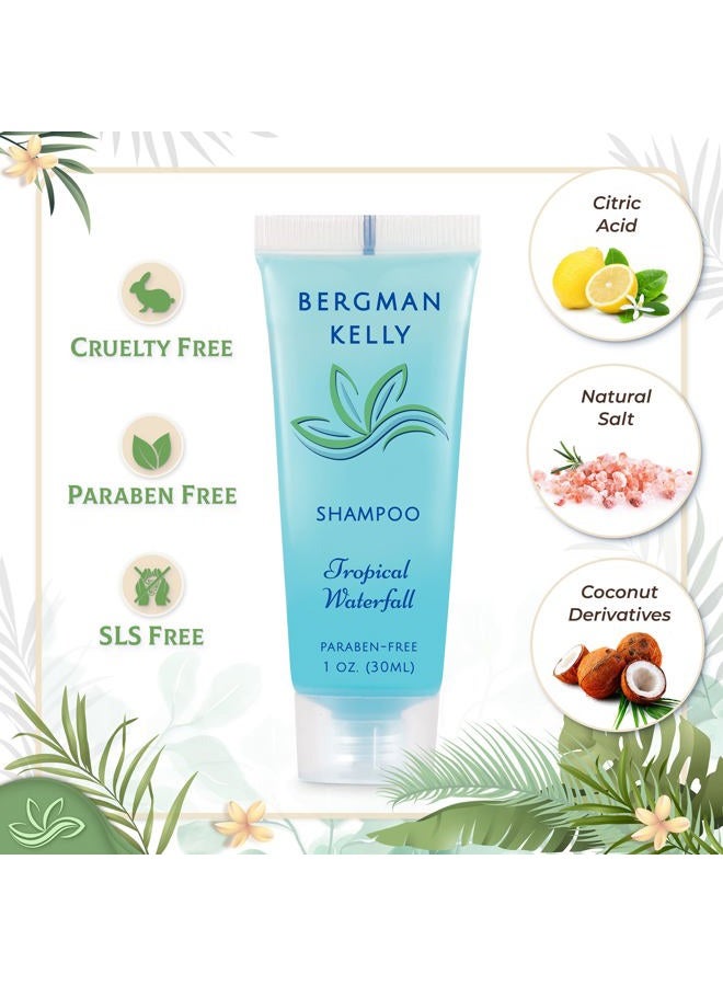 BERGMAN KELLY Hotel Toiletries Bundle (Tropical Waterfall, 1 oz each, 200 Pieces) 4-Piece Set: 50 Rectangular Bar Soap, 50 Shampoo, 50 Conditioner & 50 Body Lotion - Bulk Mini Guest Amenities - Image 2