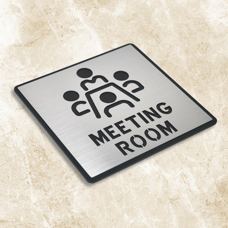 BerryBox Premium Brush Steel Finish Acrylic Meeting Room Door Sign Easy to Mount 3M Self-Adhesive Tape Signage for Hotel Office Resort Society Corporate Business. - Image 3