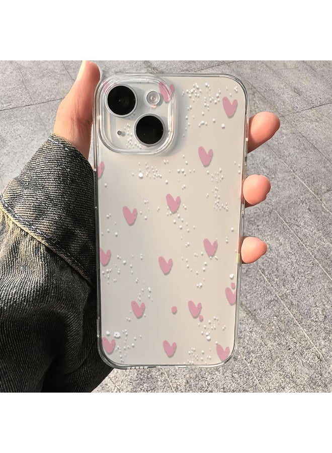 NIBEMINENT Minimalist Pink Heart Protective TPU Case Cover For iPhone 15, Clear - Image 3
