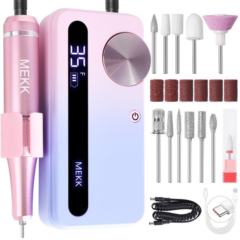 MEKK Nail Drill35000RPM Cordless Nail Drill Professional Electric Nail File with 12PCS BitsAntiShaking Rechargeable E File Kit for Acrylic NailsHome  SalonPink