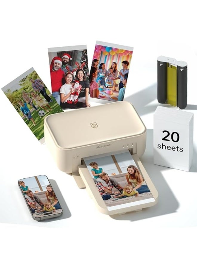 HPRT Photo Printer for iPhone/Android - Studio-Quality 4x6 Prints in 60s | Portable Dye Sublimation Picture Printer with 20 Sheets & 1 Ribbon | for Home, Travel & Gifts (Beige) - Image 1
