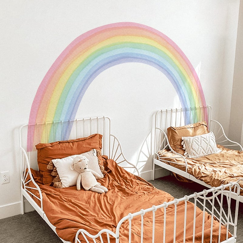 funlife Fabric Peel and Stick Large Rainbow Wall Mural Stickers, Precut Watercolor Rainbow Wall Sticker Decals for Kids Bedroom Living Room Playroom, 75.59" x 44.09" - Image 1