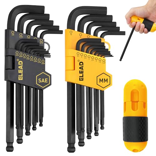 ELEAD Allen Wrench Hex Key Set: Premium 27pcs Durable Hex Key Set with Grip Handle, Long and Short Arm with Ball End, Metric & SAE Size Allen Key Set, Organized Storage - Image 1