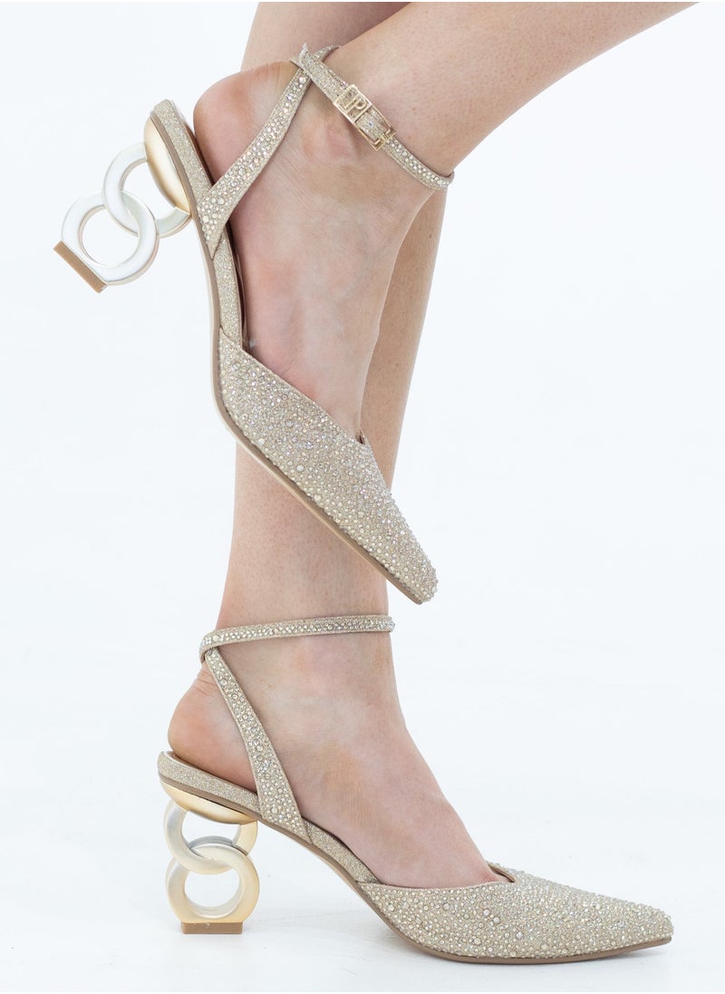 LAMARAPARIS Adweta diamante open waist pointy on 7.5cm 2 circ heel rose gold  - Image 1