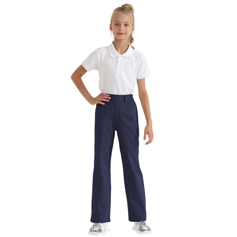 Dreammonkey Girls Flare Dress Pants Kids Bootcut School Uniform Slacks with Half Elastic Waist Size 6-15 Yearsï¼ˆNavy 14-15yearsï¼‰ - Image 2