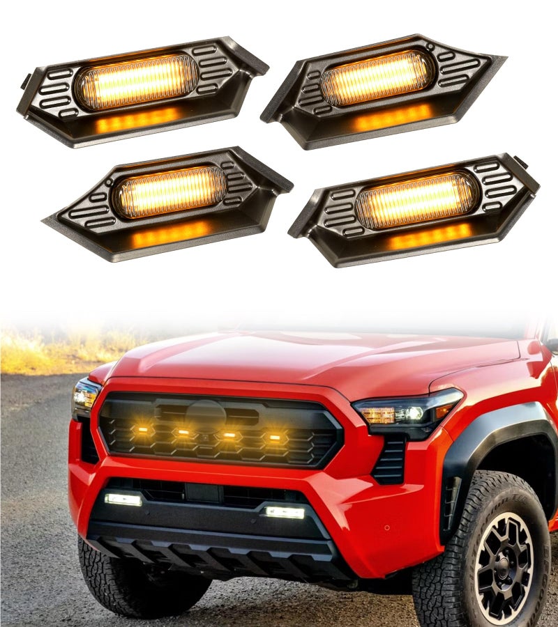 BreTrewri Front Grille Grill Lights for 2024 2025 2026 Tacoma TR D Off Road Sport OEM Grill Led Grills Light for Tacoma AccessoriesAmber 4PCS 24TacomaOff RoadA - Image 2