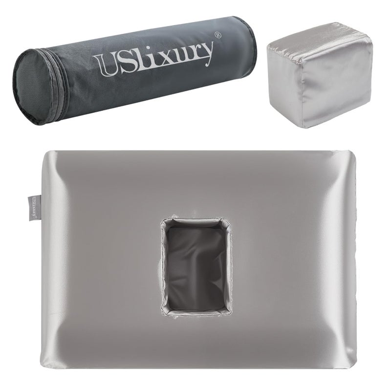 USlixury Piercing Pillow  Ear Piercing Pillow with Foam Plug 4H Mini Donut Plilow with 47x32 Off Center Ear Hole CertiPURUS Memory Foam Hole Plilow for Side Sleeper Satin Cover Silver Grey