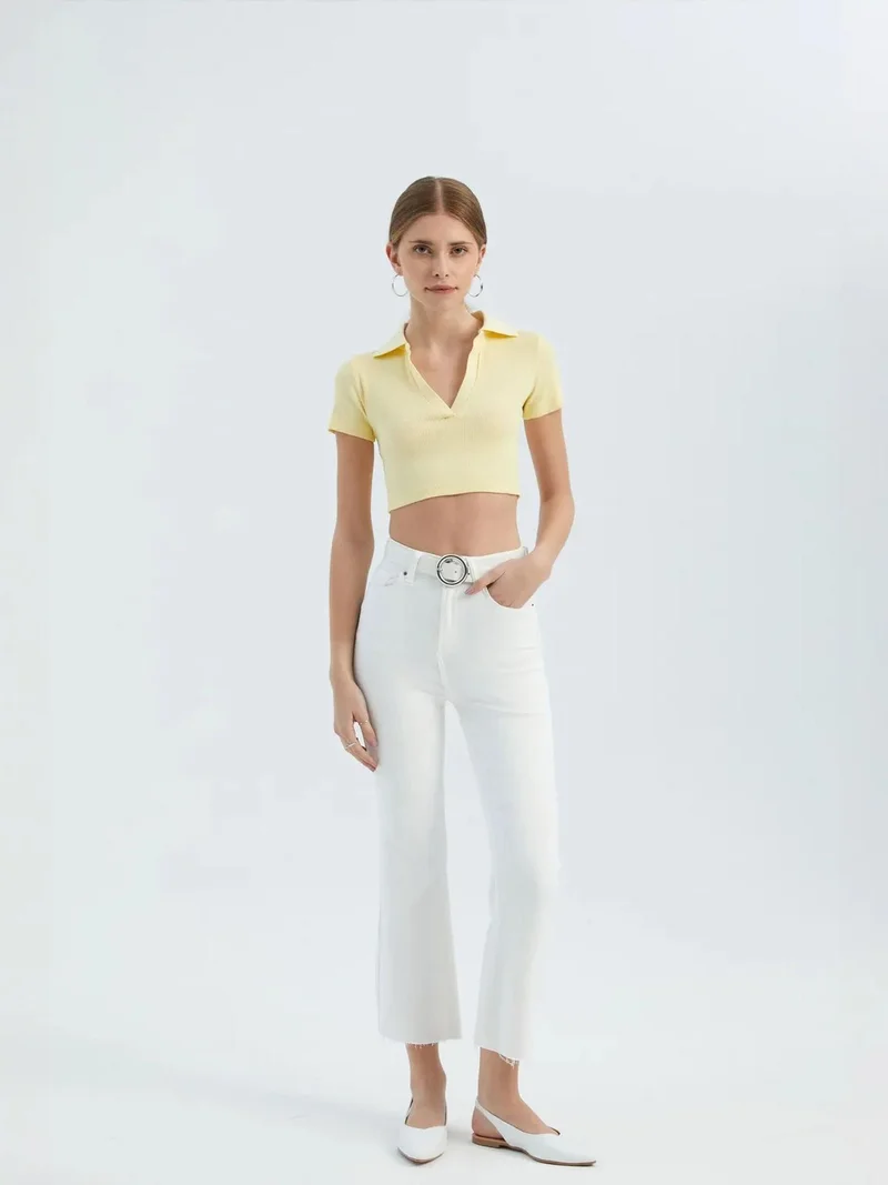 HICCUP V Neck Polo Crop Top