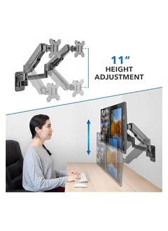 erorex New Dual Monitor Wall Mount Bracket - Double Computer Monitor Wall Mount With Two Height Adjustable Full Motion Arms Tilt up to 17" - 32" Inch Screens with 75, 100 VESA Patterns, 19.8 Lb Per Arm  - Image 3