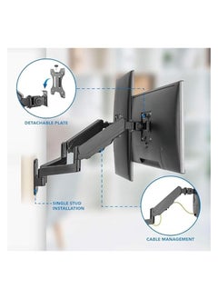 erorex New Dual Monitor Wall Mount Bracket - Double Computer Monitor Wall Mount With Two Height Adjustable Full Motion Arms Tilt up to 17" - 32" Inch Screens with 75, 100 VESA Patterns, 19.8 Lb Per Arm  - Image 4