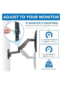 erorex New Dual Monitor Wall Mount Bracket - Double Computer Monitor Wall Mount With Two Height Adjustable Full Motion Arms Tilt up to 17" - 32" Inch Screens with 75, 100 VESA Patterns, 19.8 Lb Per Arm  - Image 5