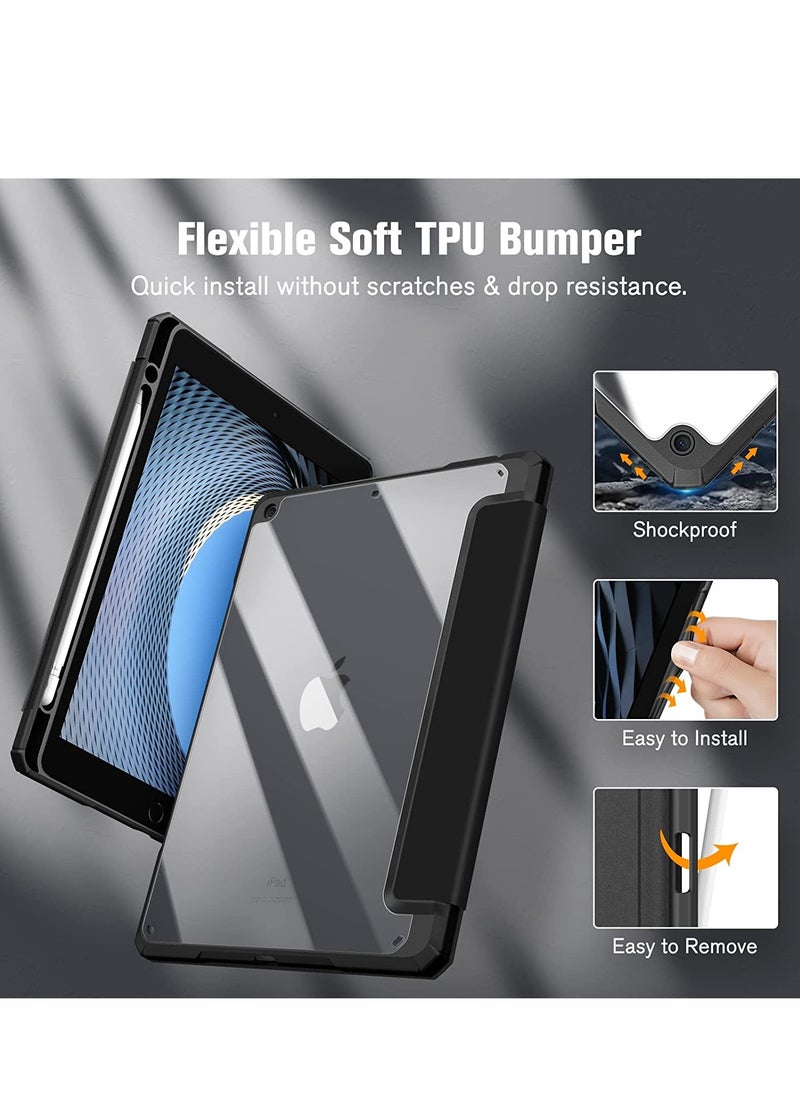glassology - Hybrid Slim Case for iPad 9th/8th/7th Generation 2021/2020/2019 10.2/10.5 Inch Built-in Pencil Holder Shockproof Cover with Clear Transparent Back Shell with Screen Protector (Black) - Image 1