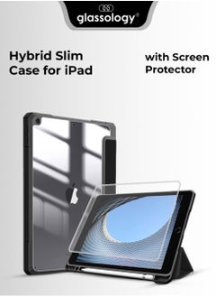 glassology Hybrid Slim Case for iPad 9th/8th/7th Generation 2021/2020/2019 10.2/10.5 Inch Built-in Pencil Holder Shockproof Cover with Clear Transparent Back Shell with Screen Protector (Black)  - Image 1