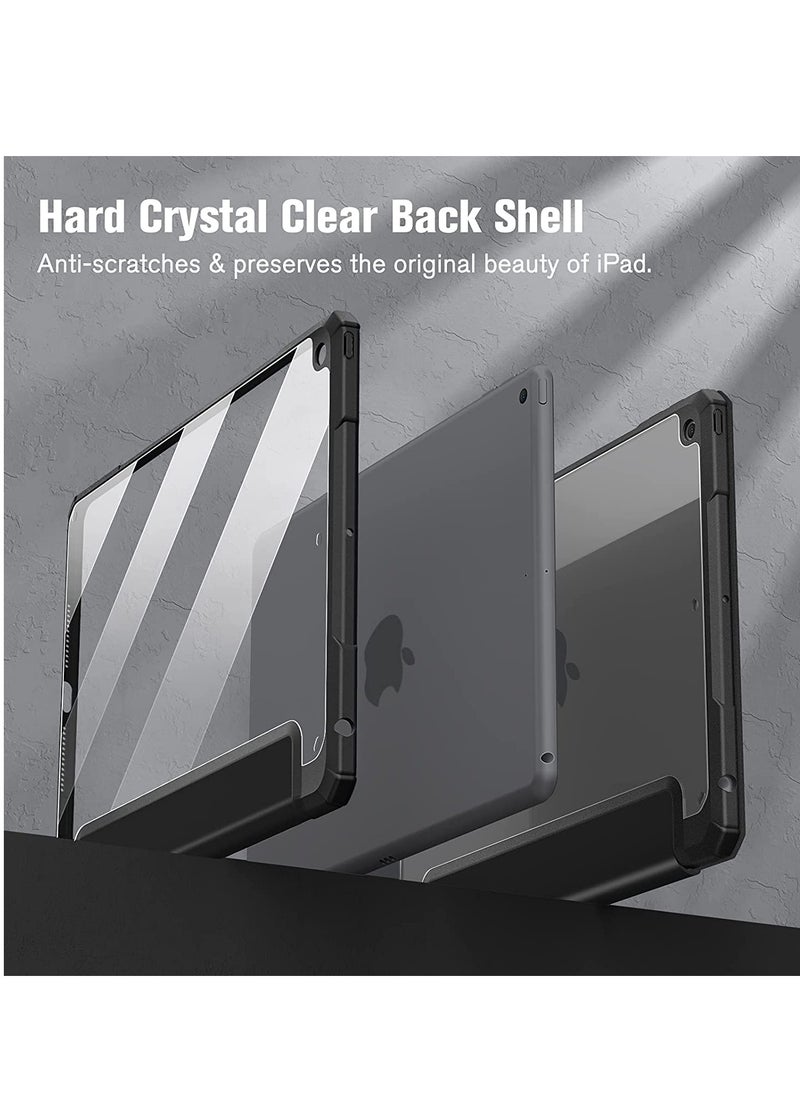 glassology - Hybrid Slim Case for iPad 9th/8th/7th Generation 2021/2020/2019 10.2/10.5 Inch Built-in Pencil Holder Shockproof Cover with Clear Transparent Back Shell with Screen Protector (Black) - Image 1