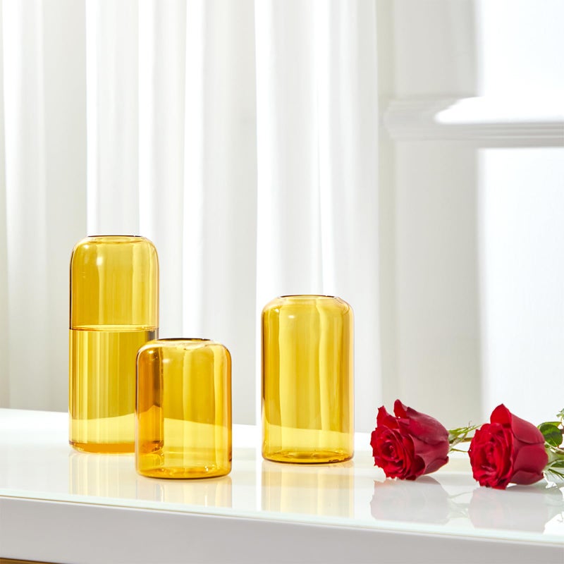 ZENS Glass Bud Vase Set of 3, Hand Blown Small Amber Bud Vases for Flower Decorative, Modern Cylinder Clear Glass Vase for Wedding,Living Room Home DÃ©cor - Image 5