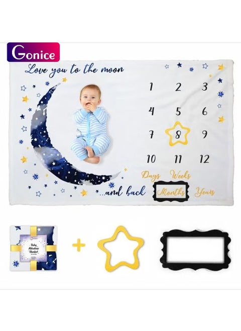 Baby Monthly Milestone Blanket Boy Newborn - Blue